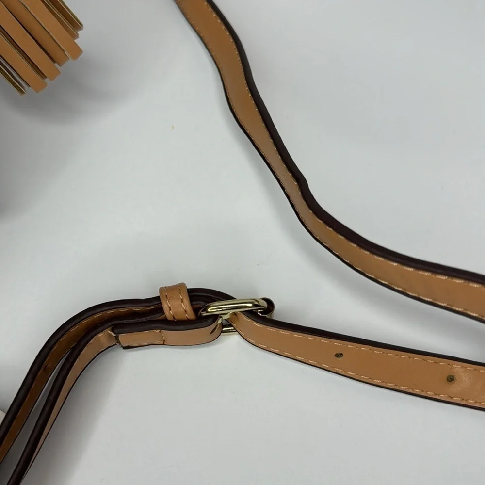 Adrienne Vittadini brown logo tassel crossbody bag